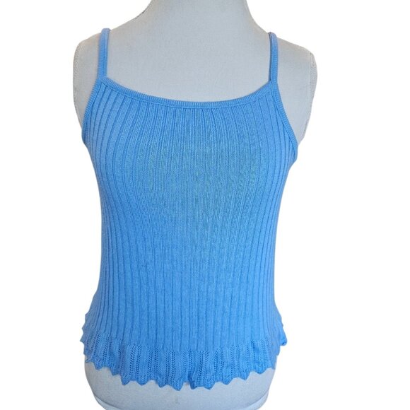 Y2K VTG Sky Blue Knit Ribbed Sweater Tank Cami Tank Top Soft Girl Preppy Sz L - Picture 1 of 6